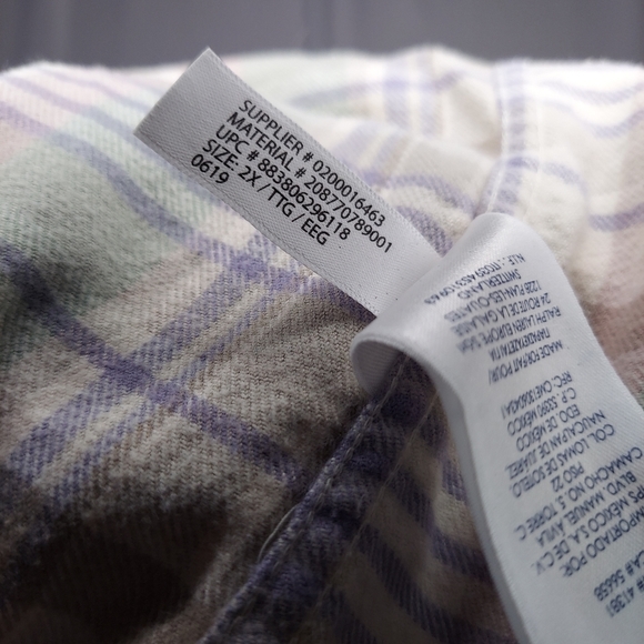 Chaps Flannel Plaid Shirt Women 2XL Zip Collar Purple Beige Pastel Multicolor XX - Picture 8 of 10